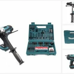 Makita Schlagbohrmaschine »Makita DHP 458 Z Akku Schlagbohrschrauber 18V 91Nm Solo + Makita Bit & Bohrer-Set 100-teilig«