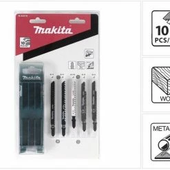 Makita Stichsägeblatt »Makita Stichsägeblätter Sortiment A, für Holz und Metall - 10 Stück, verschiedene Blätter für Stichsägen mit T-Schaft Aufnahme + Aufbewahrungsbox (B-44410)«