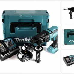 Makita Schlagbohrmaschine »Makita DHR 182 RTJ Akku Bohrhammer 18V 1,7J SDS plus Brushless + 2x Akku 5,0Ah + Ladegerät + Makpac«