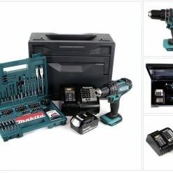 Makita Schlagbohrmaschine »Makita DHP 482 ST1X Akku Schlagbohrschrauber 18V + 1x Akku 5,0Ah + Ladegerät + 100tlg. Bit Bohrer Set + Makbox«