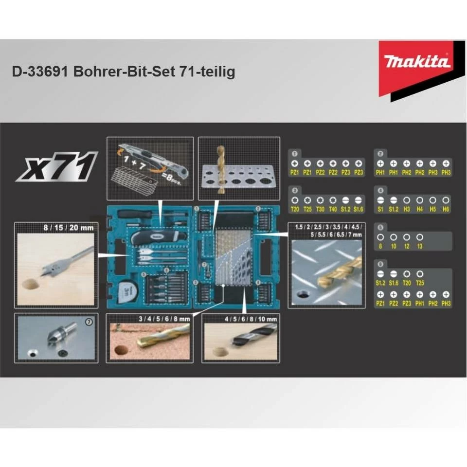 Makita Bohrer- und Bit-Set »Bit- und Bohrerset D-33691 71-teilig im Koffer« 4 Makita Bohrer- und Bit-Set »Bit- und Bohrerset D-33691 71-teilig im Koffer« – Bild 2