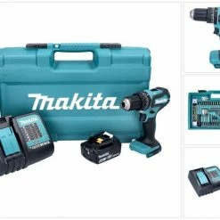 Makita Schlagbohrmaschine »Makita DHP 485 STX5 Akku Schlagbohrschrauber 18 V 50 Nm Brushless + 1x Akku 5,0 Ah + Ladegerät + 101 tlg. Zubehör Set + Koffer«