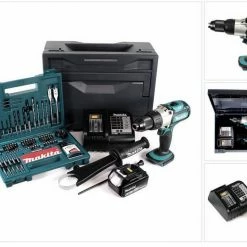 Makita Schlagbohrmaschine »Makita DHP 451 STX Akku Schlagbohrschrauber 18V + 1x Akku 5,0Ah + Ladegerät + 100tlg. Bit Bohrer Set + Makbox«