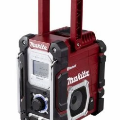 Makita »DMR 108« Baustellenradio (Bluetooth, mit Spritzschutz bis Schutzklasse IP64 und Weckfunktion, inklusive Aux-Anschluss für MP3-Kompatibilität und einen USB-Anschluss um Ihr Mobilgerät zu laden) Blau, Rot