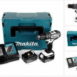 Makita Schlagbohrmaschine »Makita DHP 482 RTJ W Akku Schlagbohrschrauber 18V 62Nm + 2x Akkus 5,0Ah + Ladegerät im Makpac 2«