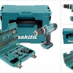 Makita Schlagbohrmaschine »Makita DHP 453 ZJ Akku Schlagbohrschrauber 18V 42Nm im Makpac + 100 tlg. Bit, Bohrer & Steckschlüssel Set - ohne Akku, ohne Ladegerät«