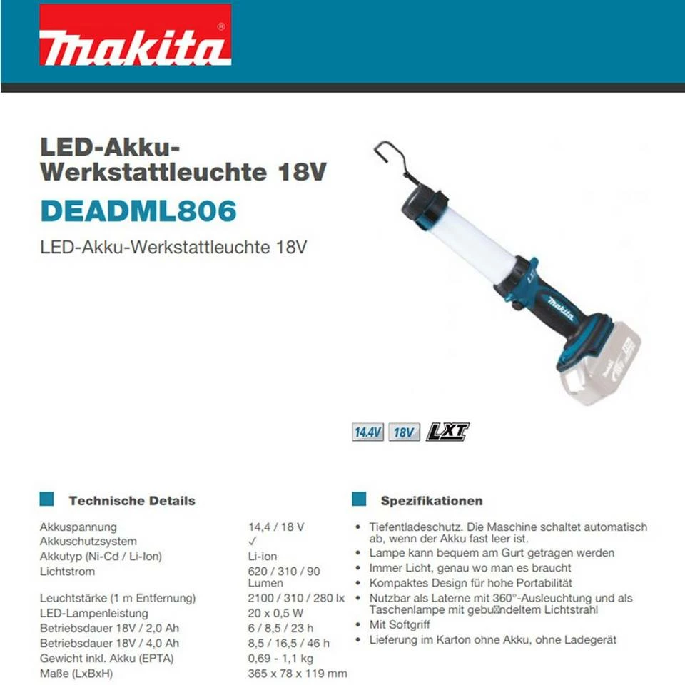 Makita LED Arbeitsleuchte »Makita Akku-Lampe DML806 DEADML806 LED-Arbeitsleuc« 5 Makita LED Arbeitsleuchte »Makita Akku-Lampe DML806 DEADML806 LED-Arbeitsleuc« – Bild 3