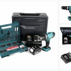 Makita Schlagbohrmaschine »Makita DHP 453 STX Akku Schlagbohrschrauber 18V 42Nm + 1x Akku 5,0Ah + Ladegerät + 100tlg. Bit Bohrer Set + Makbox«