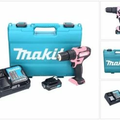 Makita Schlagbohrmaschine »Makita HP 333 DSAP Akku Schlagbohrschrauber 12 V 30 Nm rosa + 1x Akku 2,0 Ah + Ladegerät + Koffer«