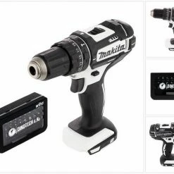 Makita Schlagbohrmaschine »Makita DHP 482 ZW Akku Schlagbohrschrauber 18V 62Nm Solo + 31 tlg. Wiha Bit Set Dinotech Edition«