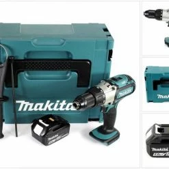 Makita Schlagbohrmaschine »Makita DHP 451 18 V 3. Gang Li-Ion Akku Schlagbohrschrauber im Makpac + 1x 5,0 Ah Akku - ohne Ladegerät«