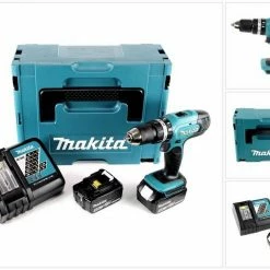 Makita Schlagbohrmaschine »Makita DHP 453 RTJ Akku Schlagbohrschrauber 18V 42Nm + 2x Akkus 5,0Ah+ Ladegerät im Makpac 2«