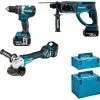 Makita Elektrowerkzeug-Set, Komplett-Set, 3-tlg., Set bestehend aus Schlagbohrhammer, Winkelschleifer, Bohrhammer, Ladegerät, 3 x 18V Akkus, Transportkoffern und weiterem Zubehör -Makita Verkäufe 2022 db14e0cb e69f 51de a08a 971c1b94a4df