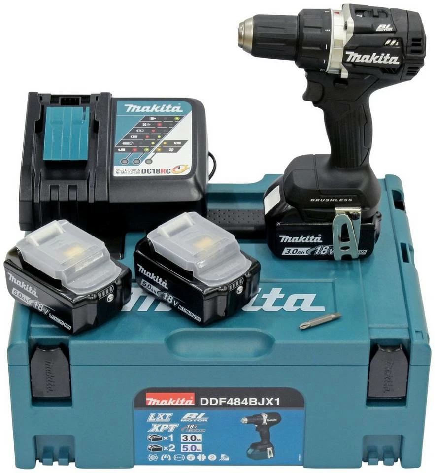 Makita Akku-Bohrschrauber »DDF484BJX1«, max. 2000 U/min, inkl. 3 Akkus & Ladegerät 3 Makita Akku-Bohrschrauber »DDF484BJX1«, max. 2000 U/min, inkl. 3 Akkus & Ladegerät