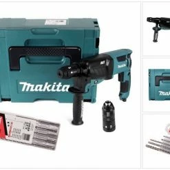 Makita Schlagbohrmaschine »Makita HR 2631 FTJ Kombihammer 800 W 2,4 J SDS Plus + Schnellspannfutter + 5 tlg. Bohrer Set + Makpac«