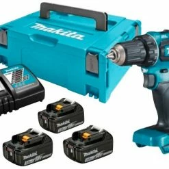 Makita Akku-Bohrschrauber »DDF485RF3J«, (6-tlg), mit 3 Akkus 18V/3Ah, Schnellladegerät und MAKPAC 2
